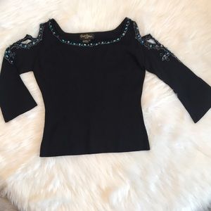 Christine Phillipe Black Top with Beaded Trim